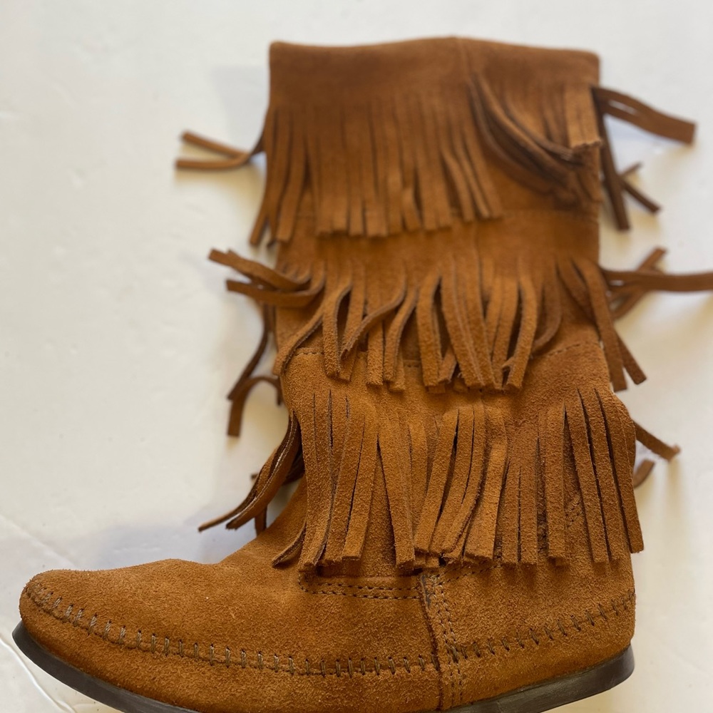 Fringe Suede Mid-Calf Boots - Brown - Picture 7 of 12